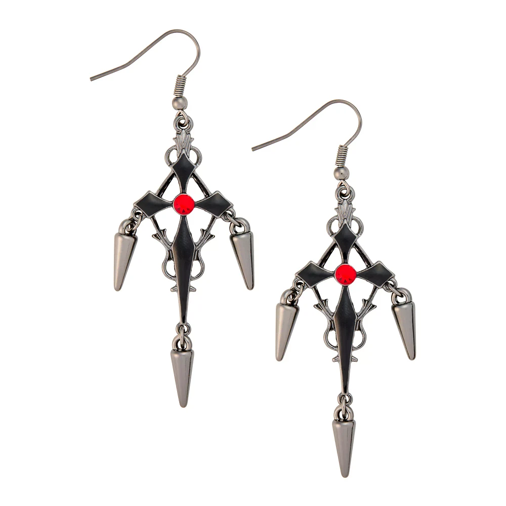 CZ Black and Red Spike Drop Cross Dangle Earrings