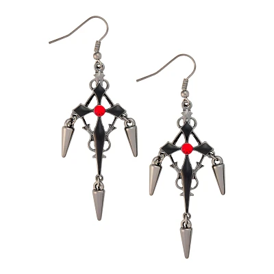 CZ Black and Red Spike Drop Cross Dangle Earrings