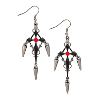 CZ Black and Red Spike Drop Cross Dangle Earrings