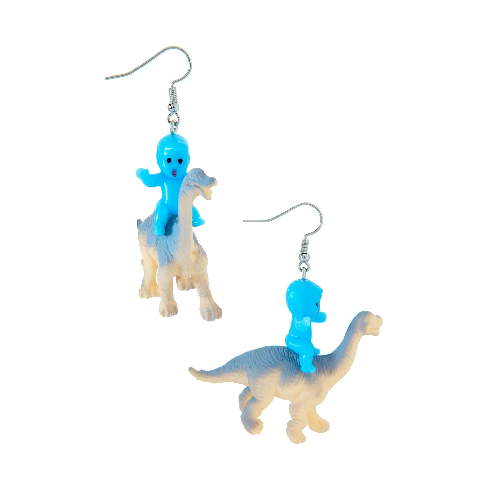 Baby Riding Dinosaur Dangle Earrings
