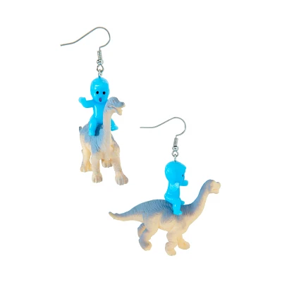 Baby Riding Dinosaur Dangle Earrings