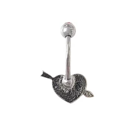 CZ Pink Glitter Heart Belly Ring - 14 Gauge