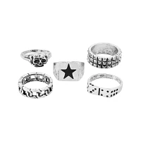 Multi-Pack Star and Skull Signet Assorted Rings - 5 Pack