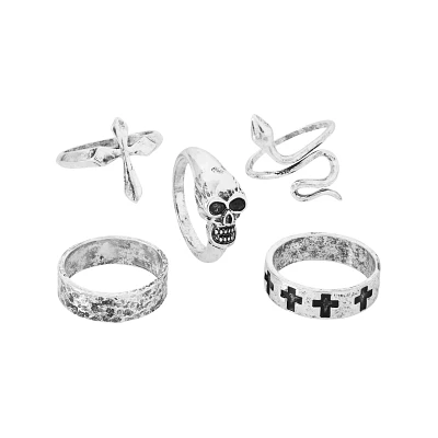 Multi-Pack Skull and Snake Assorted Rings - 5 Pack