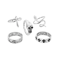Multi-Pack Skull and Snake Assorted Rings - 5 Pack