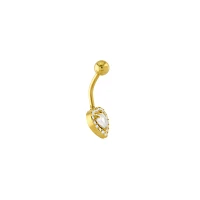 Goldtone CZ Studded Heart Belly Ring - 14 Gauge