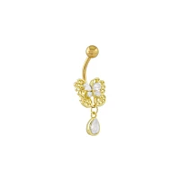 Goldtone CZ Dainty Butterfly Dangle Belly Ring - 14 Gauge