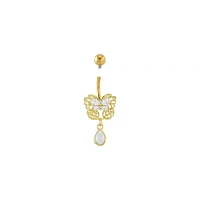 Goldtone CZ Dainty Butterfly Dangle Belly Ring - 14 Gauge