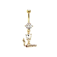 CZ Goldtone Joint Dangle Belly Ring - 14 Gauge