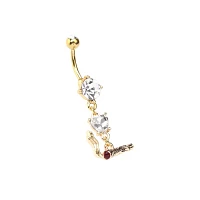 CZ Goldtone Joint Dangle Belly Ring - 14 Gauge