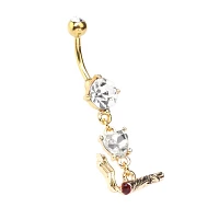 CZ Goldtone Joint Dangle Belly Ring - 14 Gauge