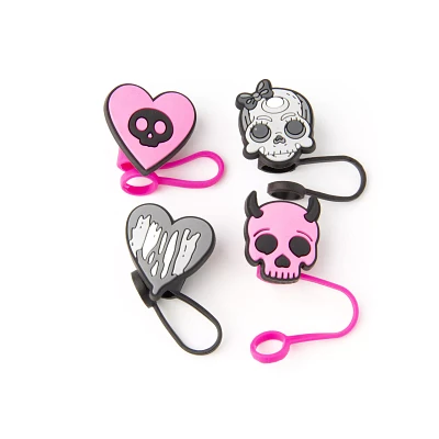 Multi-Pack Pink Skull and Heart Straw Toppers - 4 Pack