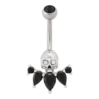 Black and Silver Titanium CZ Skull Belly Ring - 14 Gauge