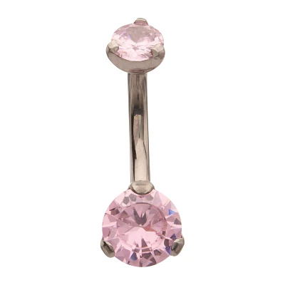 ASTM F-136 Titanium CZ Pink Belly Ring - 14 Gauge