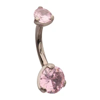 ASTM F-136 Titanium CZ Pink Belly Ring - 14 Gauge