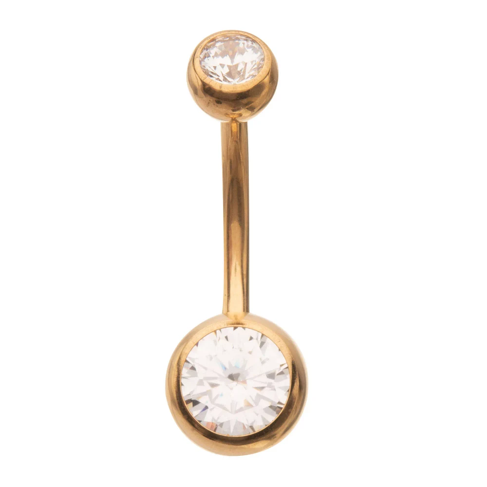 ASTM F-136 Titanium Goldtone CZ Belly Ring - 14 Gauge