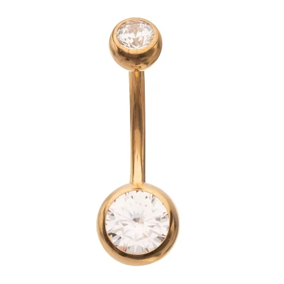ASTM F-136 Titanium Goldtone CZ Belly Ring - 14 Gauge