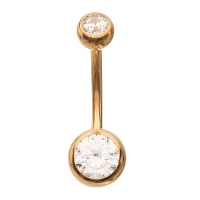 ASTM F-136 Titanium Goldtone CZ Belly Ring - 14 Gauge