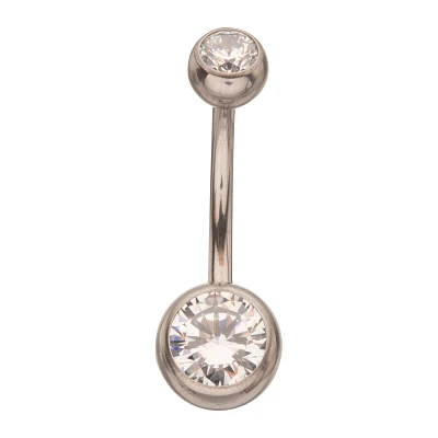 ASTM F-136 Titanium Round CZ Belly Ring - 14 Gauge