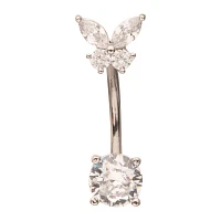 ASTM F-136 Titanium Silvertone CZ Butterfly Belly Ring - 14 Gauge
