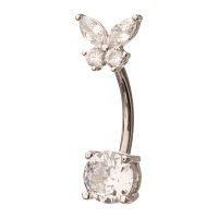 ASTM F-136 Titanium Silvertone CZ Butterfly Belly Ring - 14 Gauge