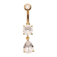 ASTM F-136 Goldtone CZ Teardrop Dangle Belly Ring - 14 Gauge