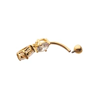 ASTM F-136 Goldtone CZ Teardrop Dangle Belly Ring - 14 Gauge