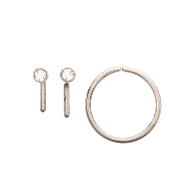 Multi-Pack ASTM F-136 Titanium Round CZ L-Bend Nose Rings and Seamless Hoop Nose Ring 3 Pack - 20 Gauge
