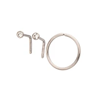 Multi-Pack ASTM F-136 Titanium Round CZ L-Bend Nose Rings and Seamless Hoop Nose Ring 3 Pack - 20 Gauge
