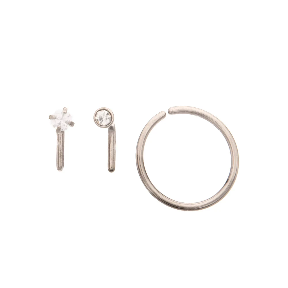 Multi-Pack ASTM F-136 Titanium L-Bend and Nose Hoop 3 Pack - 20 Gauge