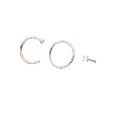 Multi-Pack ASTM F-136 Titanium Nose Pin and Hoops 3 Pack - 20 Gauge