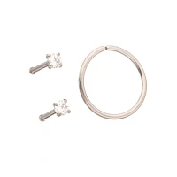 Multi-Pack ASTM F-136 Titanium Prong CZ Nose Pins and Hoop 3 Pack - 20 Gauge