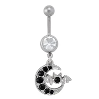 CZ Bat Crescent Moon Titanium Dangle Belly Ring - 14 Gauge