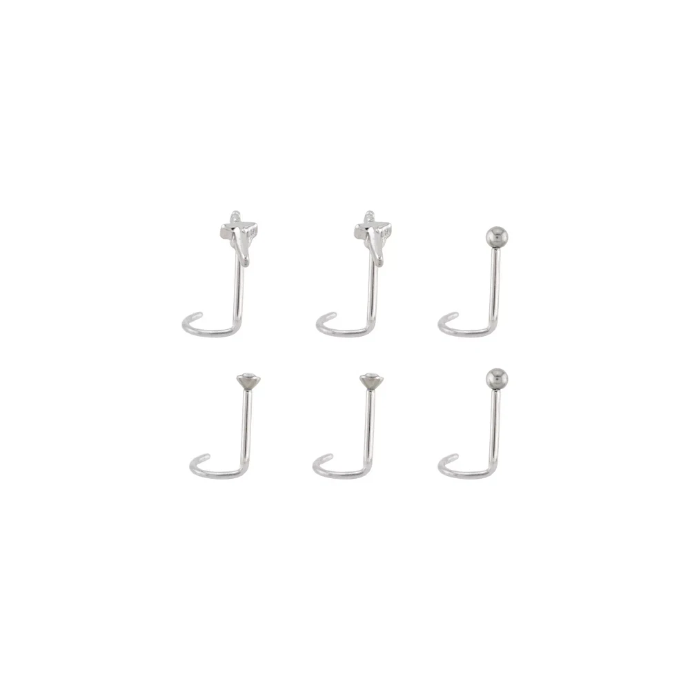 Multi-Pack CZ Titanium Dagger Corkscrew Nose Rings 6 Pack - 20 Gauge
