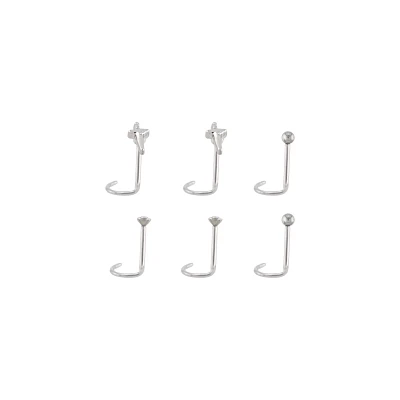 Multi-Pack CZ Titanium Dagger Corkscrew Nose Rings 6 Pack - 20 Gauge