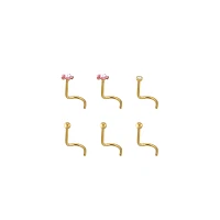 Multi-Pack Round CZ Flower Goldtone Screw Nose Rings 6 Pack - 20 Gauge
