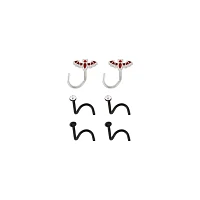Multi-Pack CZ Titanium Red and Black Bat Screw Nose Rings 6 Pack - 20 Gauge