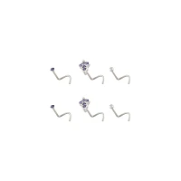 Multi-Pack Purple CZ Titanium Screw Nose Rings 6 Pack - 20 Gauge