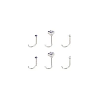Multi-Pack Purple CZ Titanium Screw Nose Rings 6 Pack - 20 Gauge