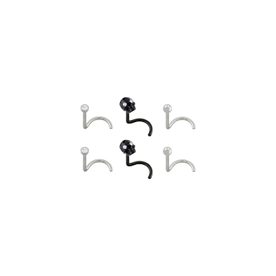 Multi-Pack Titanium Black Skull Screw Nose Rings 6 Pack - 20 Gauge