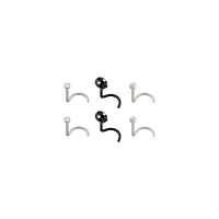 Multi-Pack Titanium Black Skull Screw Nose Rings 6 Pack - 20 Gauge