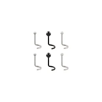Multi-Pack Titanium Black Skull Screw Nose Rings 6 Pack - 20 Gauge