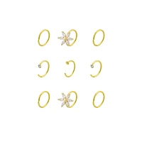 Multi-Pack CZ Flower Titanium Goldtone Hoop Nose Rings 9 Pack - 20 Gauge