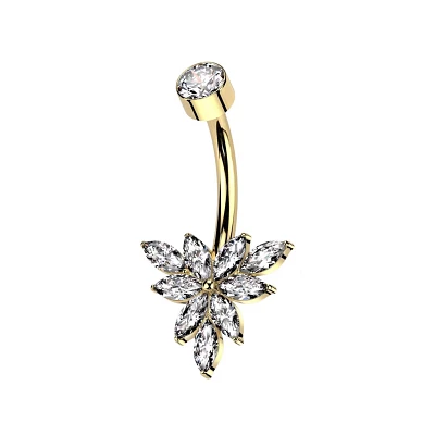CZ Titanium Weed Leaf Belly Ring - 14 Gauge
