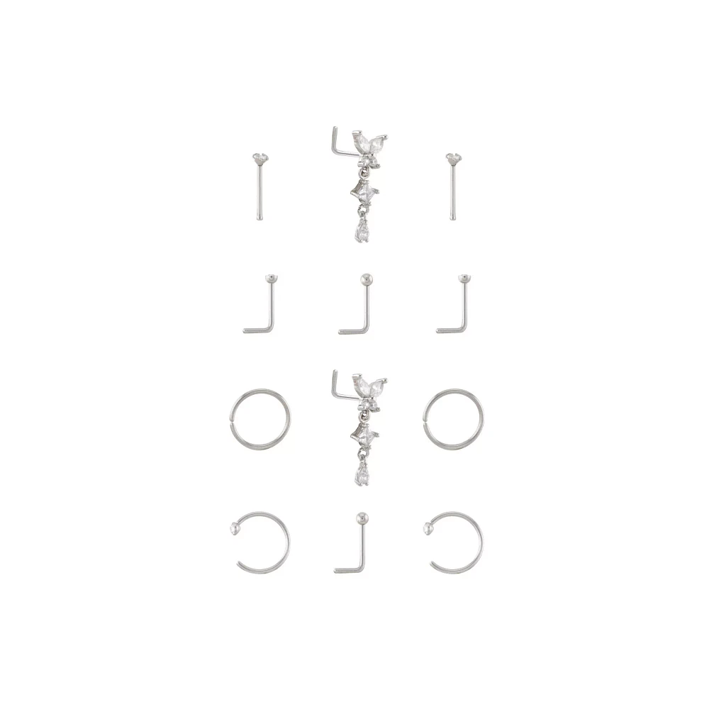 Multi-Pack CZ Titanium Butterfly Hoop L-Bend and Bone Nose Rings 12 Pack - 20 Gauge