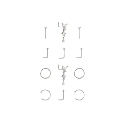 Multi-Pack CZ Titanium Butterfly Hoop L-Bend and Bone Nose Rings 12 Pack - 20 Gauge