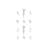 Multi-Pack CZ Titanium Butterfly Hoop L-Bend and Bone Nose Rings 12 Pack - 20 Gauge