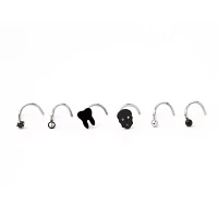 Multi-Pack CZ Tooth Skull Screw Nose Rings 6 Pack - 20 Gauge