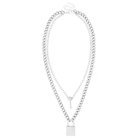 Silver 2-Row Lock and Key Necklace Set