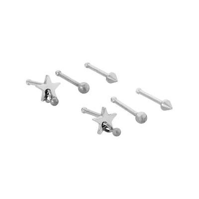 Multi-Pack Silver Titanium Star Nose Pins 6 Pack - 20 Gauge